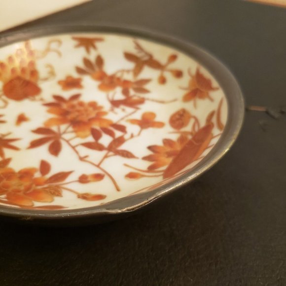 Vtg A.C.F. Japanese Porcelain Ware Bowl Wrapped Pewter Floral Hong Kong decorate - Picture 9 of 11